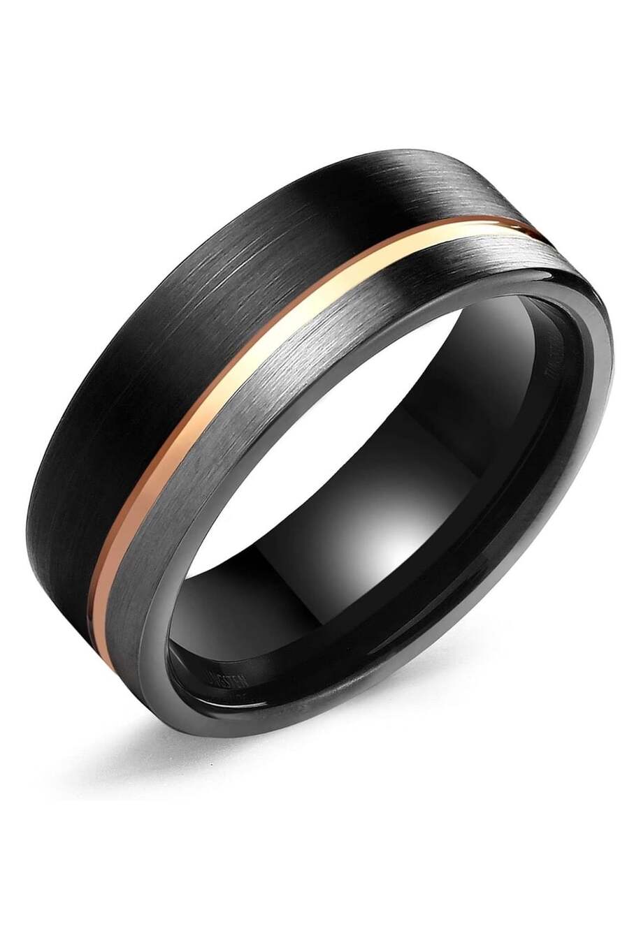 Tungsten Ring Size 9 Black And Rose Gold Brushed Wedding Band